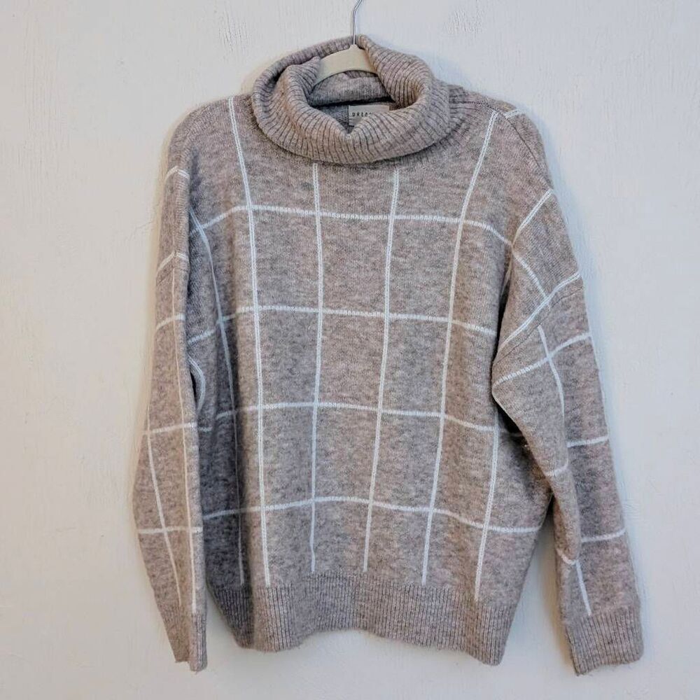 Dreamers Turtleneck Sweater Oatmeal Plaid Size L
